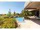 Beautiful backyard with a sparkling pool, desert landscaping, and serene relaxation space at 10795 E Sutherland Way, Scottsdale, AZ 85262
