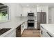 Modern kitchen featuring white cabinets, stainless steel appliances and quarts countertops at 1308 N 71St St, Scottsdale, AZ 85257