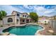 Beautiful home exterior showcasing the backyard pool, manicured lawn, and covered patio at 3166 E Desert Willow Rd, Phoenix, AZ 85048