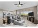 Open-concept living space showcases a large sectional, kitchen island, and media center, perfect for entertaining at 9100 E Raintree Dr # 239, Scottsdale, AZ 85260