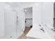 Modern bathroom featuring a glass shower and double sink vanity at 22560 E Rosa Rd, Queen Creek, AZ 85142