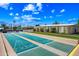 Active shuffleboard courts with well-defined markings, surrounded by well-maintained landscaping and vibrant skies at 3160 E Main St # 110, Mesa, AZ 85213