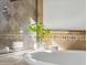Close-up shot of a modern bathroom featuring a shower and soaking tub, with detailed tile work at 3221 E Lynx Pl, Chandler, AZ 85249