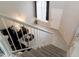 View from top of stairs showing a cozy entryway with a black sofa and decorated doorway at 3755 E Broadway Rd # 36, Mesa, AZ 85206
