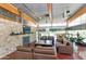 Stylish lounge area with stone fireplace, leather sofas, and views of the dining area at 3932 E Melinda Dr, Phoenix, AZ 85050