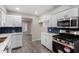 Modern kitchen with white cabinetry, stainless appliances and contrasting dark blue backsplash at 4750 N 50Th Ave, Phoenix, AZ 85031