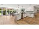 Modern kitchen featuring white cabinets, a black island, and glass doors to the backyard patio at 5339 E Osborn Rd, Phoenix, AZ 85018
