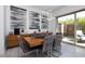 Modern dining area with sleek chairs, wood table, contemporary art, and sliding glass doors at 7347 E Vista Bonita Dr, Scottsdale, AZ 85255