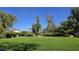 Lush green backyard with mature trees offering shade and privacy and a covered patio at 8637 E Appaloosa Trl, Scottsdale, AZ 85258
