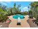 Inviting pool surrounded by lush landscaping, mature palm trees and desert plants at 8637 E Appaloosa Trl, Scottsdale, AZ 85258