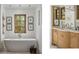 Bright bathroom with a freestanding tub, framed by a wooden window, showcasing a spa-like retreat at 7525 N Shadow Mountain Rd, Paradise Valley, AZ 85253