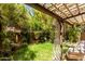 Backyard featuring a covered patio, green grass, lush landscaping and a wood fence at 930 E Page St, Gilbert, AZ 85234