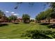 Well-manicured green space in a neighborhood with lush trees and sidewalks, providing a serene and welcoming environment at 14250 W Wigwam Blvd # 121, Litchfield Park, AZ 85340