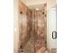 Stylish shower with glass door and decorative tile, featuring a built-in seat at 14833 S 14Th Pl, Phoenix, AZ 85048