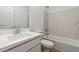 Clean, modern bathroom with a vanity, toilet, and shower/tub combination at 23419 W Albeniz Pl, Buckeye, AZ 85326