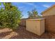 Enclosed backyard with a storage shed and mature tree providing a private outdoor space at 5353 W Dublin Ct, Chandler, AZ 85226