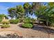 Lush backyard featuring mature trees, gravel landscaping, and charming brick accents, creating a serene retreat at 5353 W Dublin Ct, Chandler, AZ 85226