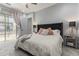 Stylish bedroom with plush bedding, soft natural light, and balcony access overlooking the complex at 6565 E Thomas Rd # 1128, Scottsdale, AZ 85251