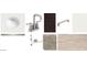 Selection of bathroom materials, including sink, dark wood cabinetry, carpet, stainless steel fixtures, and flooring at 7604 W Saddlehorn Rd, Peoria, AZ 85383
