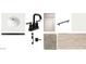 Sample of bathroom materials and finishes, including white vanity, black hardware, and wood-look flooring at 18243 W La Senda Dr, Surprise, AZ 85387