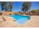 Relaxing backyard oasis featuring pool, spa, patio area, and mature landscaping at 18419 W Maui Ln, Surprise, AZ 85388