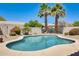 Gorgeous pool surrounded by palm trees and well-maintained desert landscaping, creating a stunning outdoor retreat at 20608 N 57Th Ave, Glendale, AZ 85308