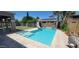 Backyard pool with slide, surrounded by lush landscaping at 20838 E Vía De Arboles --, Queen Creek, AZ 85142