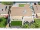 Aerial view of backyard with an artificial turf lawn and covered patio at 2329 S Elm --, Mesa, AZ 85202