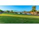 Expansive green space overlooking a tranquil pond with a fountain at 27021 W Kerry Ln, Buckeye, AZ 85396