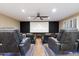 Home theater showcasing tiered seating, movie screen, and custom LED floor lighting at 3350 S Holguin Way, Chandler, AZ 85248