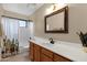 This bathroom features a shower/tub combo, vanity, framed mirror, and decorative cactus shower curtain at 3842 W Ironwood Dr, Chandler, AZ 85226