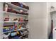 Organized pantry with multiple shelves and storage baskets for food and supplies at 40264 W Lococo St, Maricopa, AZ 85138