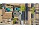 Overhead view of a home showcasing a backyard oasis with pool, landscaping, and a well-maintained yard at 8730 E Montecito Ave, Scottsdale, AZ 85251