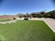 The manicured backyard with artificial turf and stone features is ideal for outdoor entertaining at 12547 W Stella Ln, Litchfield Park, AZ 85340