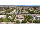 Aerial view of a single Gathering home showcasing a private pool, mature landscaping and stunning neighborhood views at 1532 N Ogden --, Mesa, AZ 85205