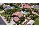 Expansive aerial view of desert home highlighting a large lot, mature trees, refreshing pool, and inviting outdoor spaces at 1532 N Ogden --, Mesa, AZ 85205