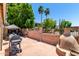 Backyard patio with pizza oven, grill, and dog house at 6631 E Rhodes St, Mesa, AZ 85215