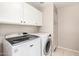 Convenient laundry room with white cabinets, providing ample storage for laundry essentials, and washer/dryer units at 6631 E Rhodes St, Mesa, AZ 85215