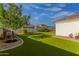 Well-maintained backyard with artificial turf, playhouse, and verdant landscaping at 18226 W Marshall Ct, Litchfield Park, AZ 85340