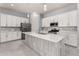 Modern kitchen featuring white cabinets, an island with a sink, stainless appliances, and stylish pendant lights at 18508 W Galveston St, Goodyear, AZ 85338