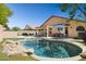 Backyard oasis with a sparkling pool, patio furniture, and lush landscaping, perfect for entertaining at 2236 E Rawhide St, Gilbert, AZ 85296