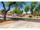 View of a well-maintained neighborhood featuring green spaces, a playground, and beautiful mature trees at 22745 W Cocopah St, Buckeye, AZ 85326