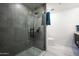 Contemporary shower stall with glass enclosure and matte black fixtures at 7167 E Rancho Vista Dr # 4010, Scottsdale, AZ 85251