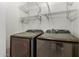 Laundry room with new washer and dryer and storage shelves at 1425 E Commerce Ave, Gilbert, AZ 85234
