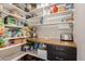Well-organized pantry with white shelving, wooden countertops, and ample storage for food and appliances at 1631 N Avoca --, Mesa, AZ 85207
