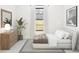Cozy bedroom with a minimalist design, a comfortable bed, a dresser, and a view to the backyard at 491 E Aurora Dr, San Tan Valley, AZ 85140