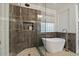 Modern bathroom with a walk-in shower, freestanding tub, and contemporary tile design at 834 W Whitten St, Chandler, AZ 85225