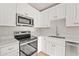 Kitchen with stainless steel appliances, modern fixtures, white cabinets, and a bright atmosphere at 921 S Val Vista Dr # 135, Mesa, AZ 85204