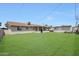 View of the rear exterior of the home from backyard with a large lawn and covered patio at 12627 N 25Th Ave, Phoenix, AZ 85029