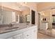 The bathroom features double sinks, a large mirror, and a separate shower and tub, offering convenience and luxury at 13213 W Jacobson Dr, Litchfield Park, AZ 85340